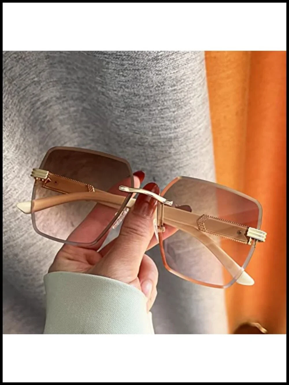 Rimless Cut Edge Gradient Sunglasses Large Frame UV400 Polarized